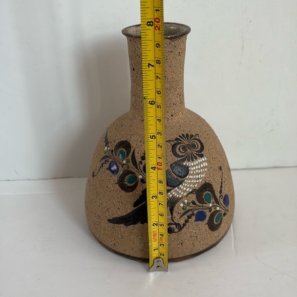 Mexican Tonala art stoneware pottery owl vase - Picture 10 of 15